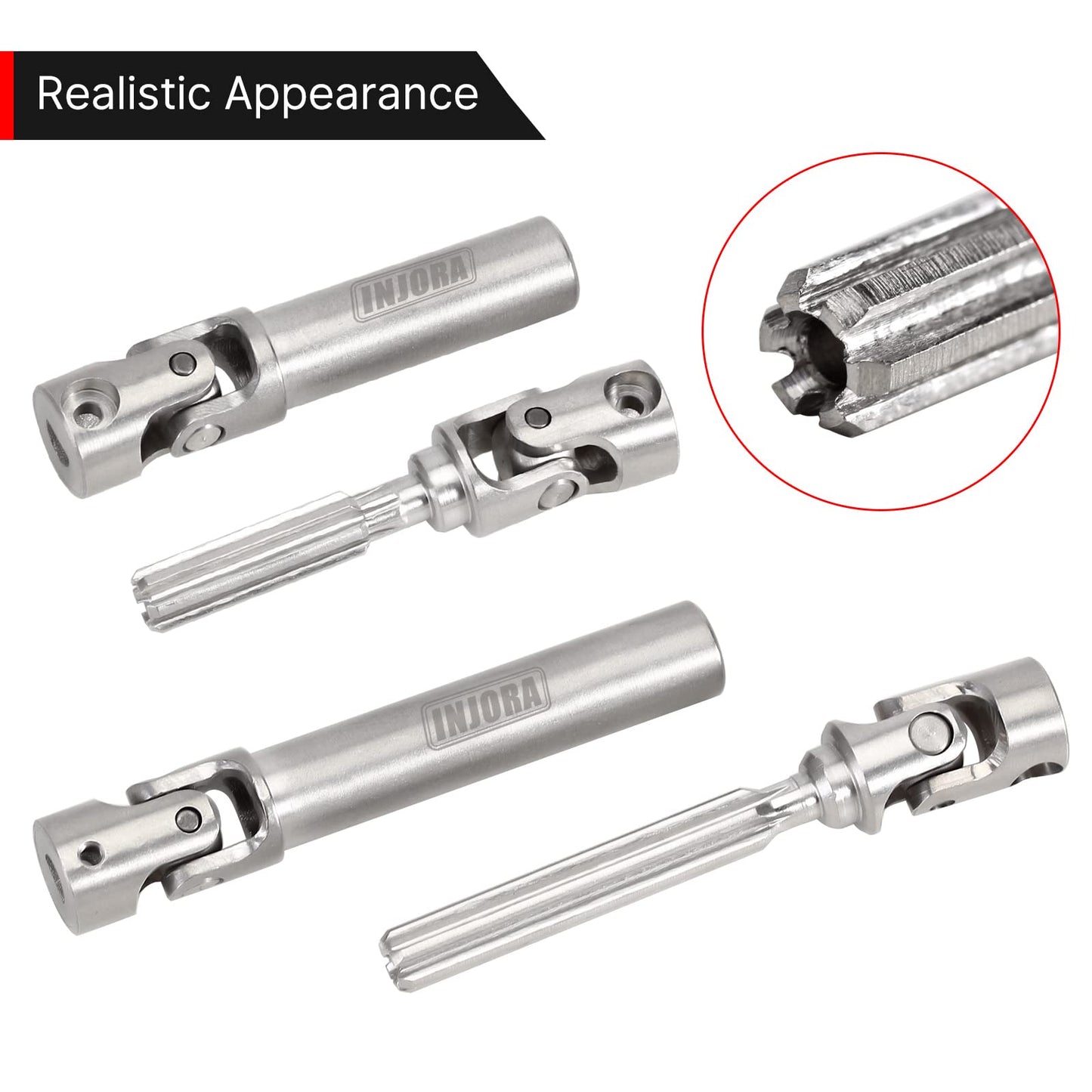 INJORA Drive Shaft D-Shaped Hole Stainless Steel Center Drive Shaft for Axial SCX24 JLU C10 Bronco 1/24 RC Crawler Upgrade Parts