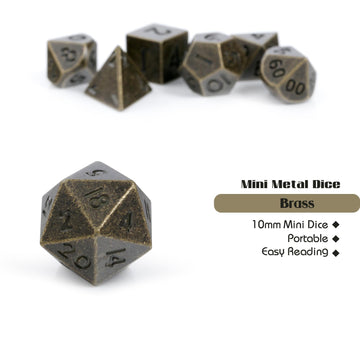 Mini D&D Dice Metal,DNDND 10mm Metallic D&D Dice Set with Gorgeous Gift Dice Box for Dungeons and Dragon DND Game (Brass)