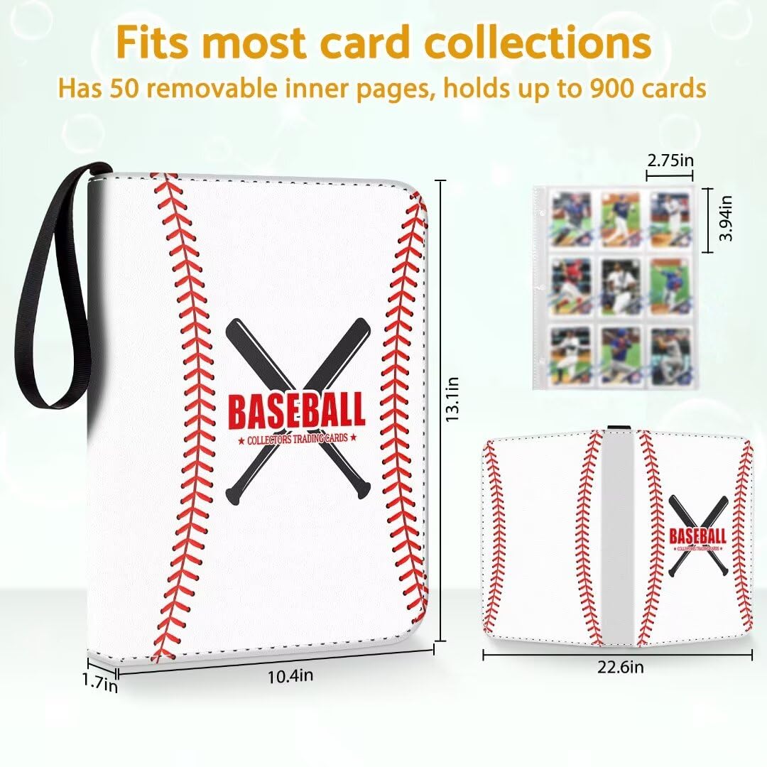 Bebomne Baseball Card Binder Holder 900 Pockets with 50 Removable Sleeves  Portable Sports Trading Cards Binder Album Collector Organizer Protectors with Zipper Waterproof