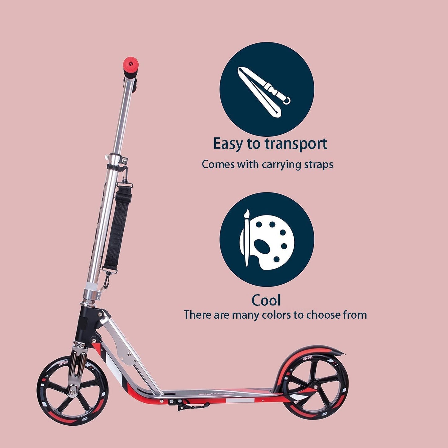 HUDORA Scooter with Big Wheels  Lightweight Durable All-Aluminum Frame for Kids 8 Years and Up  Teens 12 Years and Up  mature-themed