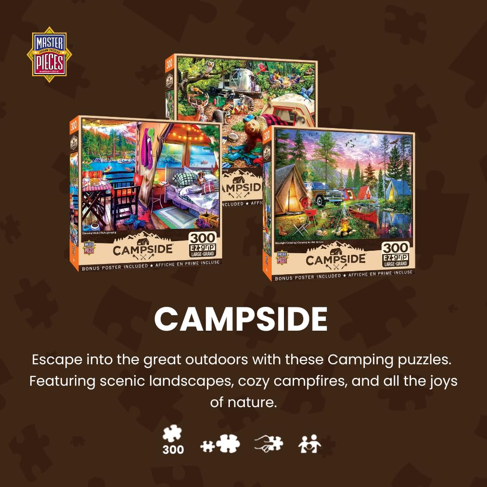 MasterPieces 300 Piece EZ Grip Jigsaw Puzzle - Glamping Camping Girls Family Weekend - 18x24 - Fun for All Ages - Assorted Colors