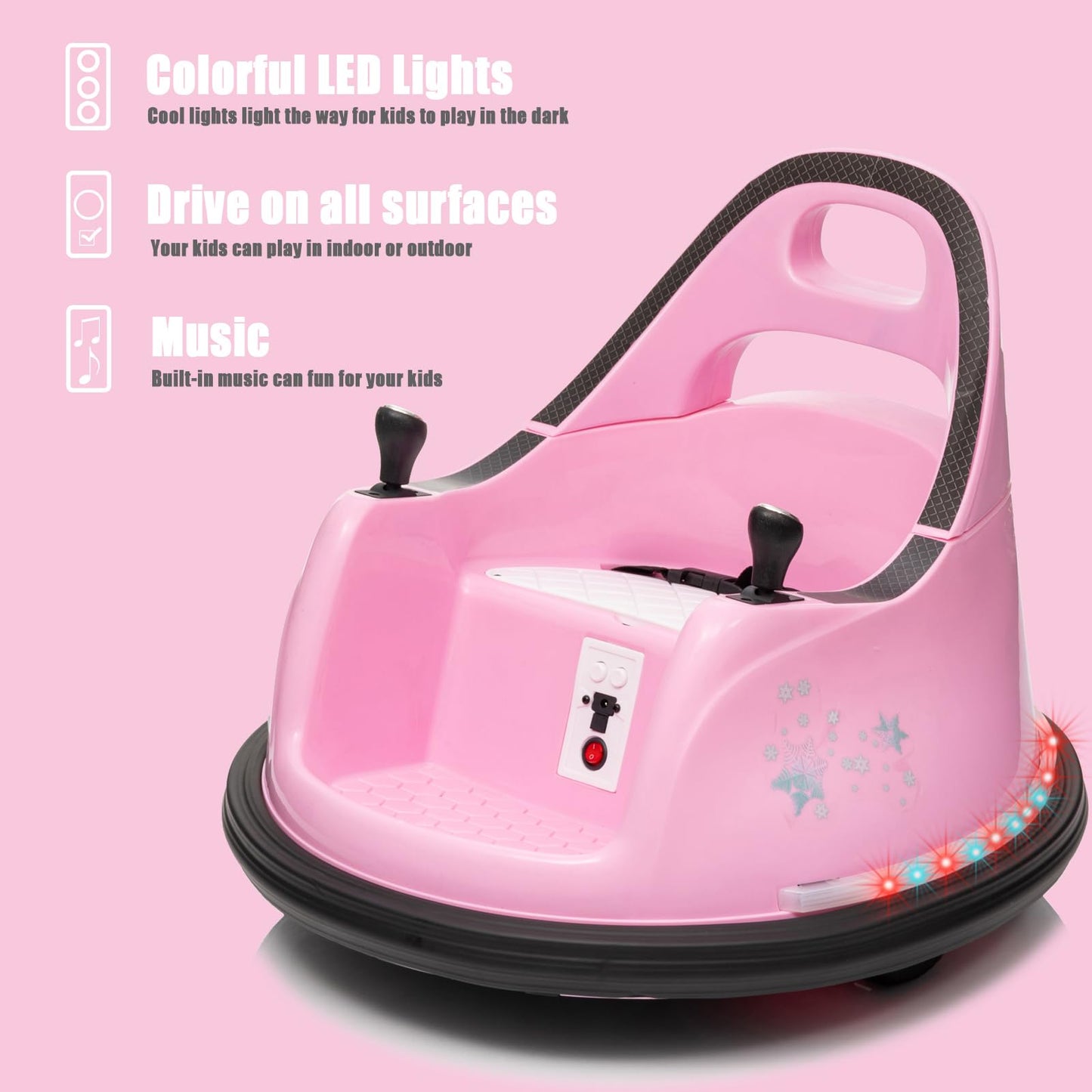 FINITO 12V Ride On Electric Bumper Car for Toddlers with Remote Control, 360 Degree Spin, LED Lights, Music, Safety Belt for Age