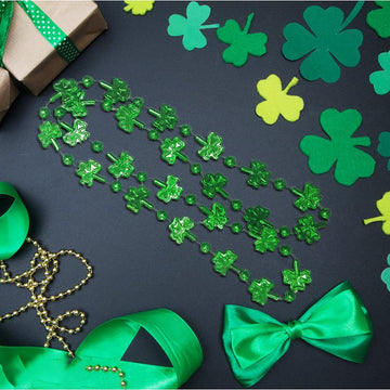 Dinesil 20 Pcs Shamrock Bead Green Necklace For Kids And Adults St. Patrick'S Day Decorations, Green Clover Shamrock Accessories