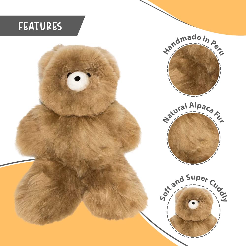 AlpacaNext Soft and Cuddly Baby Alpaca Teddy Bear - 9 inch. enhanced Alpaca Stuffed Animal Handmade on Genuine Alpaka Fur. Cute Bear (9 inches  Brown)