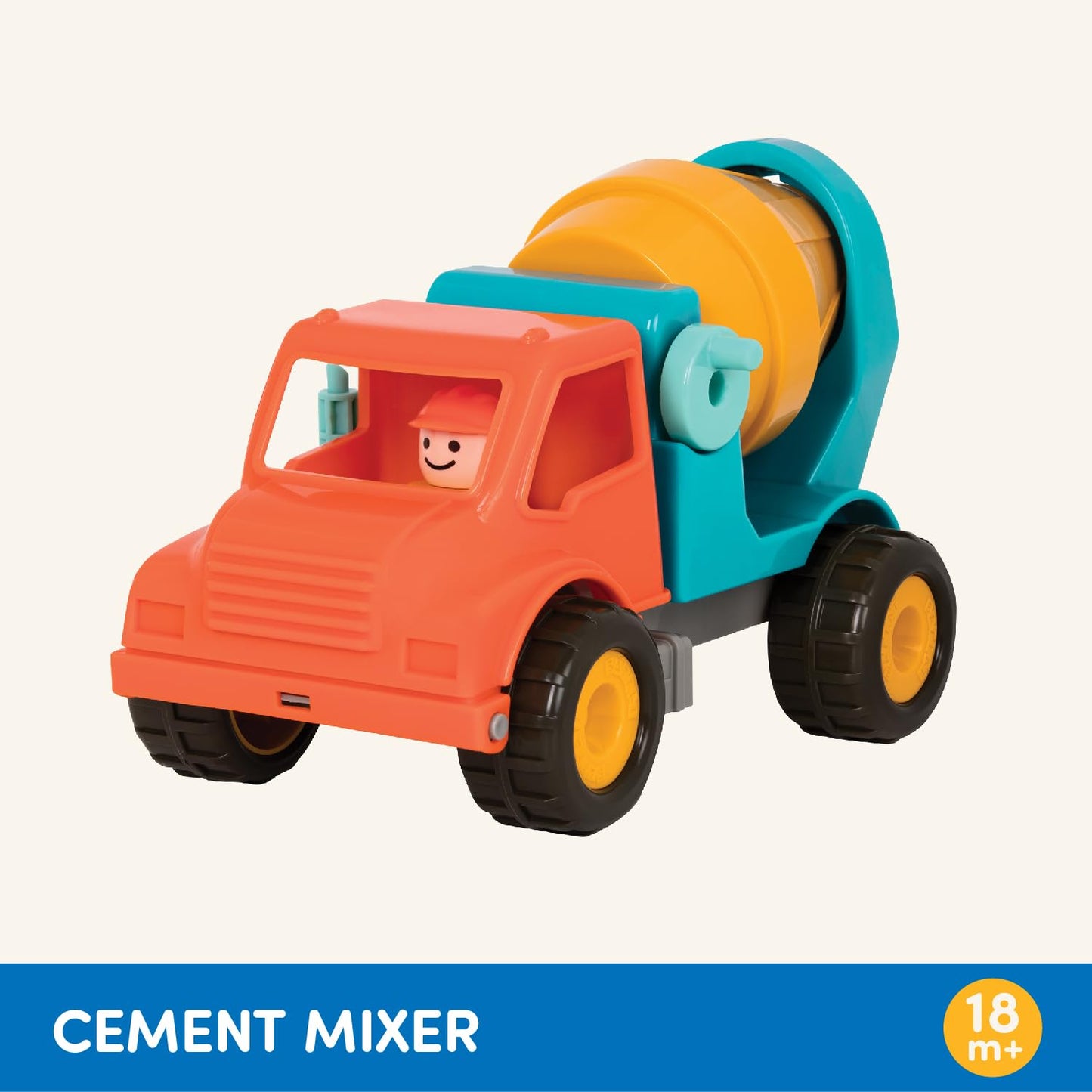 Battat Spinning Cement Truck - Kids Construction Toy - Soft Rubber Wheels - Orange/Blue - Model BT4511Z - 18 Months+