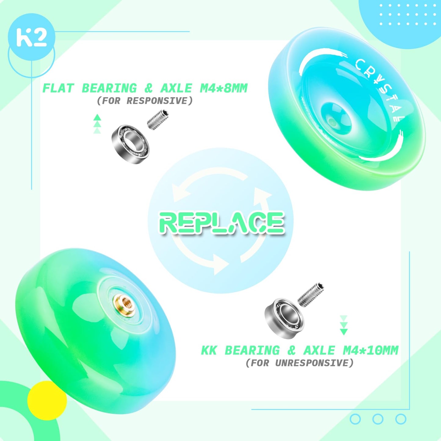 Crystal Yoyo K2 Responsive Yoyo For Kids, Professional Unresponsive Yoyo For Advanced, Yo-Yos For Adults And Beginners With Yo Yo 12 Strings + Yoyo Case Bag+ Yoyo Accessories Kit (Blue Green)