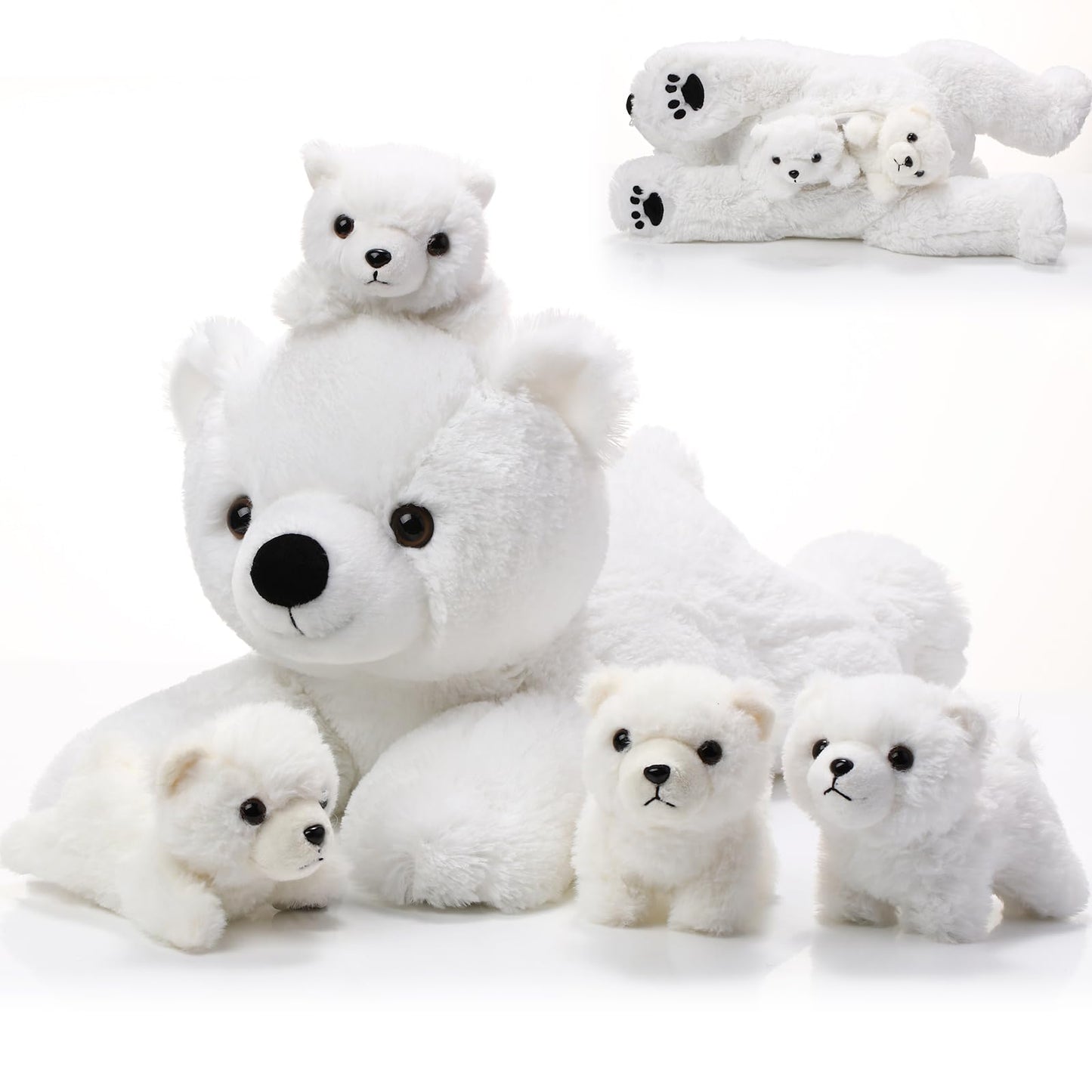 Leitee 5 Pcs Polar Bear Plush Set Large Mommy Polar Bear Stuffed Animal With 4 Cuddly Baby Plushies In Belly For Boys Girls Birthday Winter Holiday Decor Gifts(Lying)