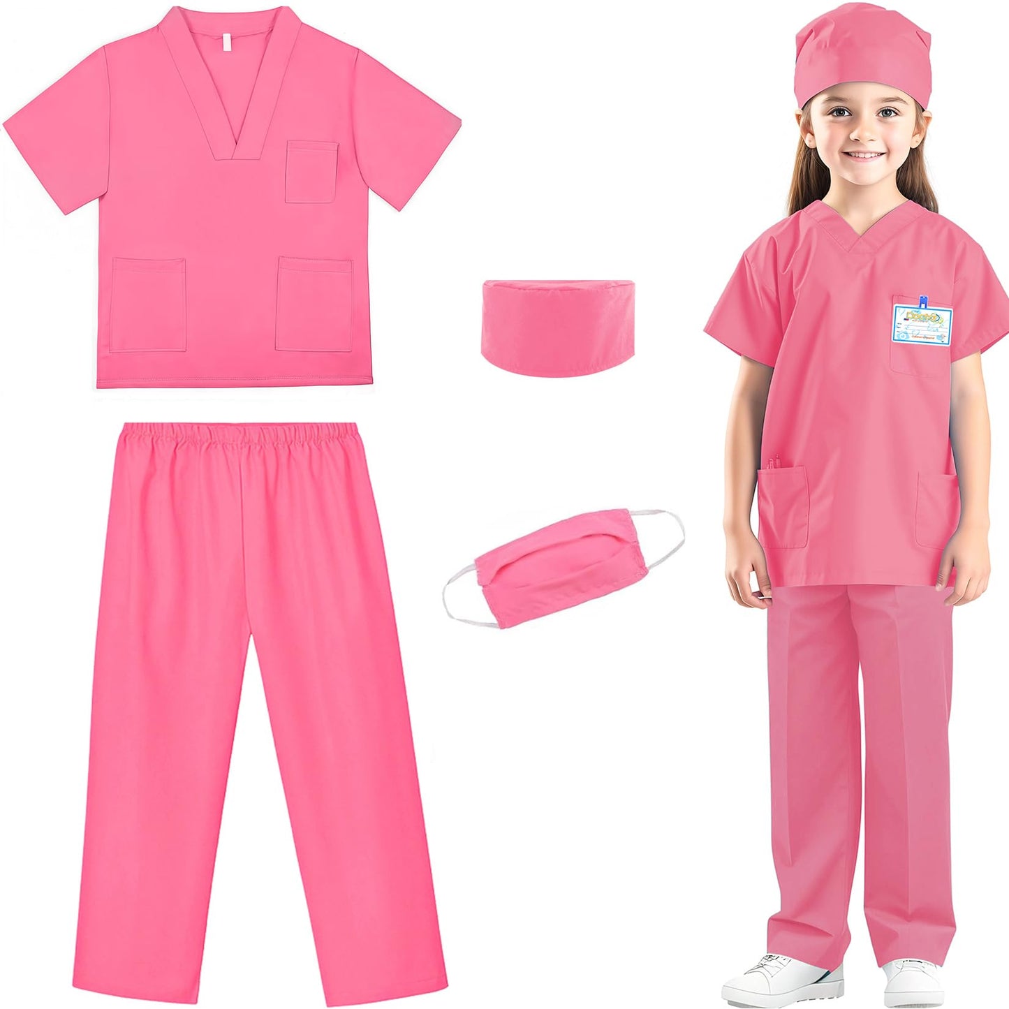 Riorand Doctor Costume For Kids,Toddler Nurse Scrubs Career Day Costume Halloween Dress Up Cosplay For Boys Girls 3-11 Years (Pi