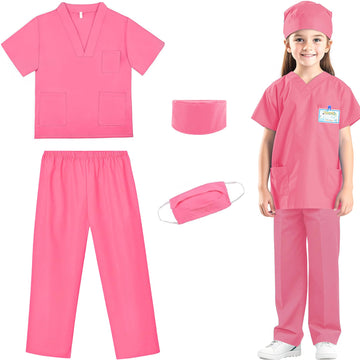 Riorand Doctor Costume For Kids,Toddler Nurse Scrubs Career Day Costume Halloween Dress Up Cosplay For Boys Girls 3-11 Years (Pi