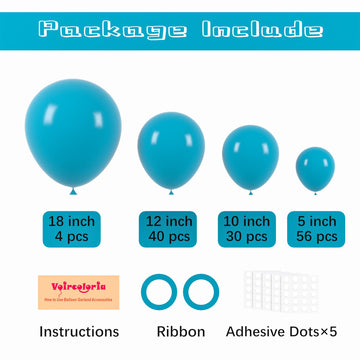 Voircoloria 130Pcs Peacock Blue Balloons Different Sizes 18'' 12'' 10'' 5'' Teal Blue Latex Balloon Garland Arch Kit For Birthda