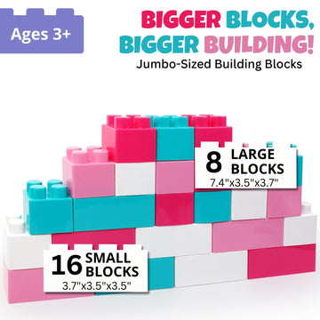 Liberty Imports 24 Pcs Giant Blocks For Toddlers, Set Of Plastic Large Building Blocks For Kids Creative Play, Big Stacking Bricks For Children, Kids (Pastel Colors)