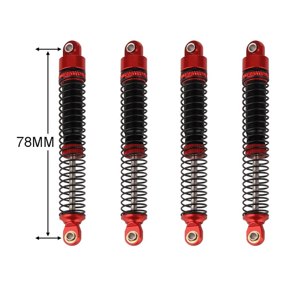 Pothyes 78Mm Aluminum Long Threaded Shocks Absorbers Oil Damper For 1/18 Rc Crawler Trx4M Trx-4M Kupgrade Parts (Red)