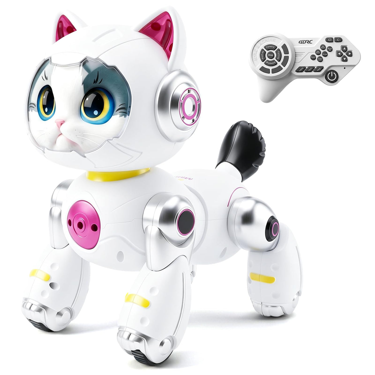 MOMONOVA Remote Control Robot Cat Toy for Kids, Interactive Pet Smart Robotic Cat Toy with Music and Light, Electronic Pet Toy f