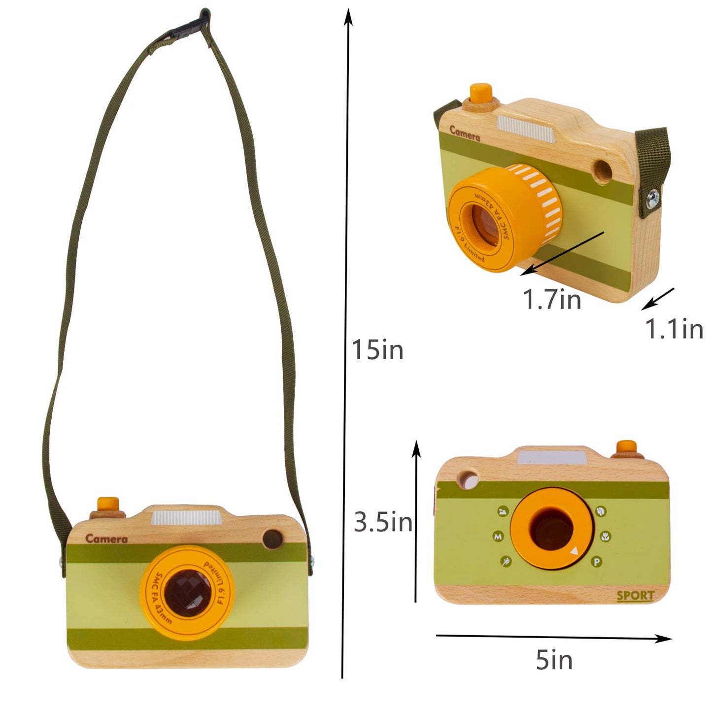 Wooden Mini Pretend Camera Toy For Toddlers 1 2 3 Years Old, Neck Hanging Photographed Props For Boys Girls Children Kids
