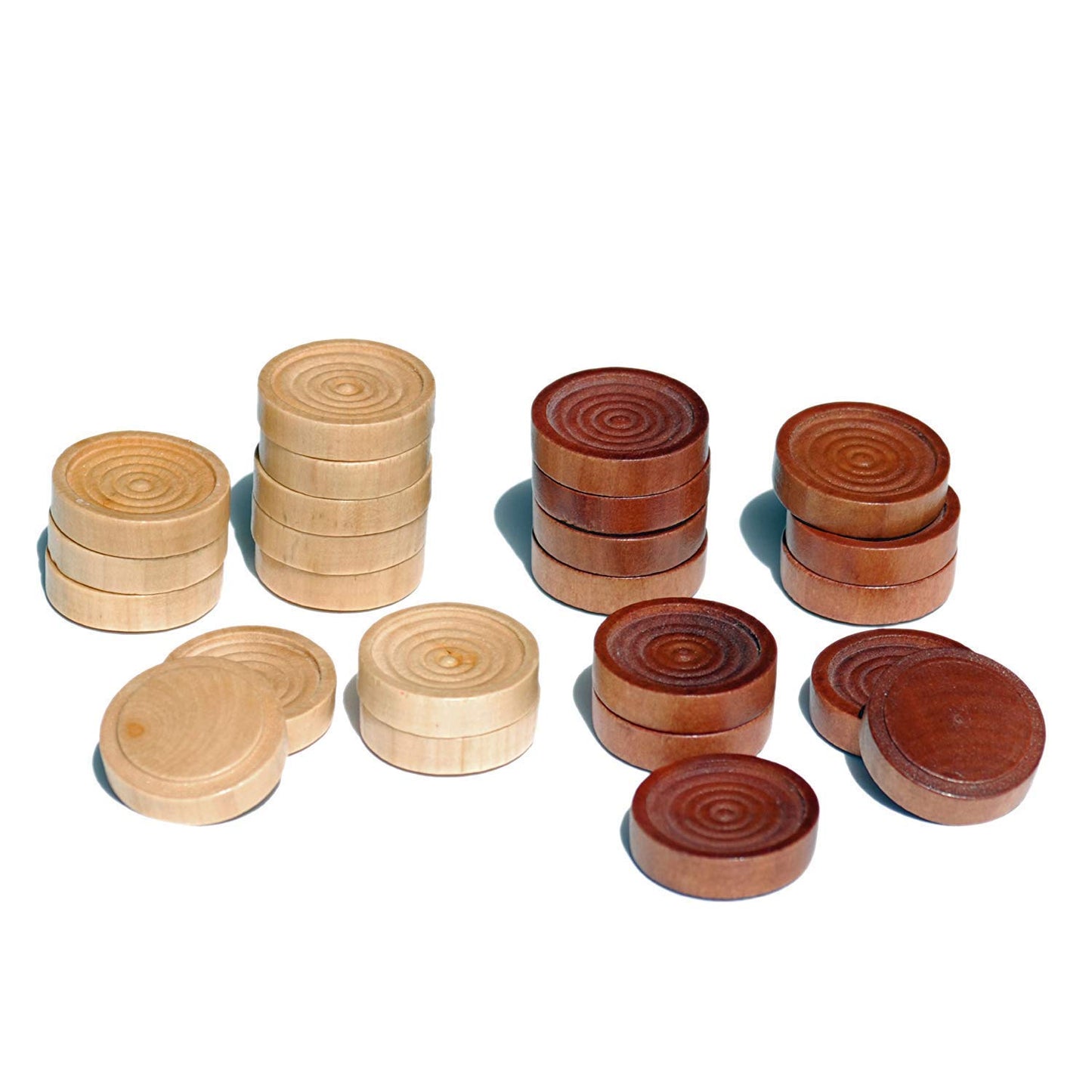 We Games Wood Backgammon Chips With Cloth Pouch - Brown & Natural 1 In. Diameter