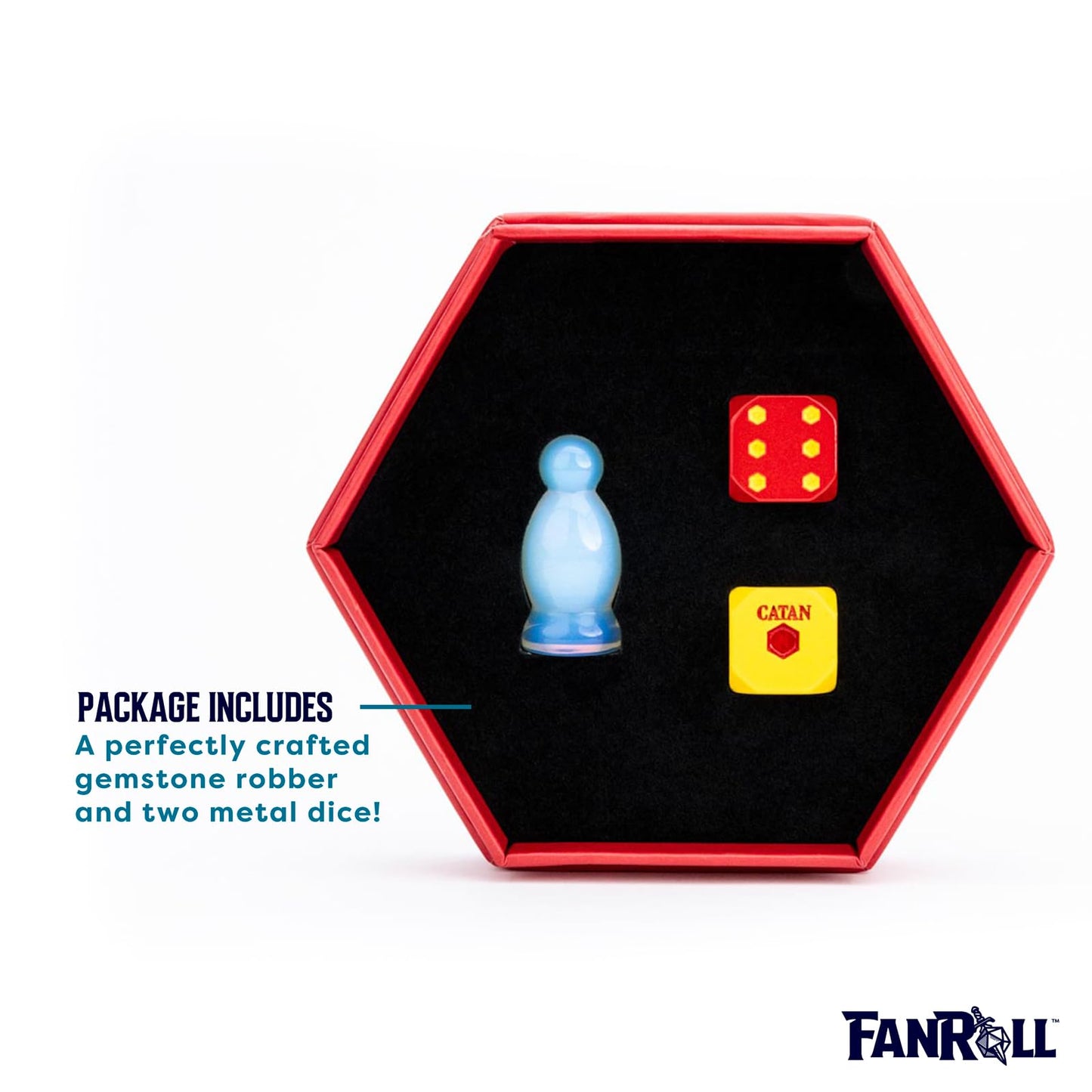 FanRoll Compatible with Catan Premium Robber & Metal Dice Set, Opalite