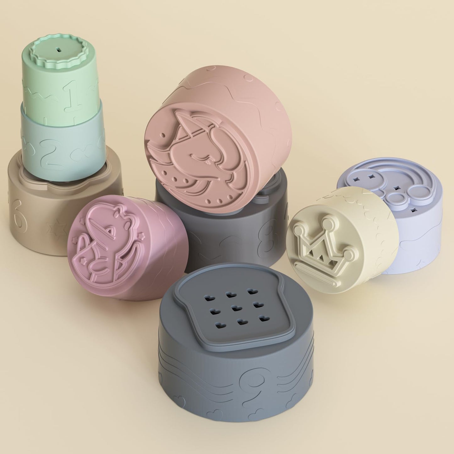 Baby Stacking Cups Toys, Soft Silicone Baby Teething Toys, Baby Boy Girl Shower Gifts For 3 6 9 12 18 Months 1 One Year Old, Inf