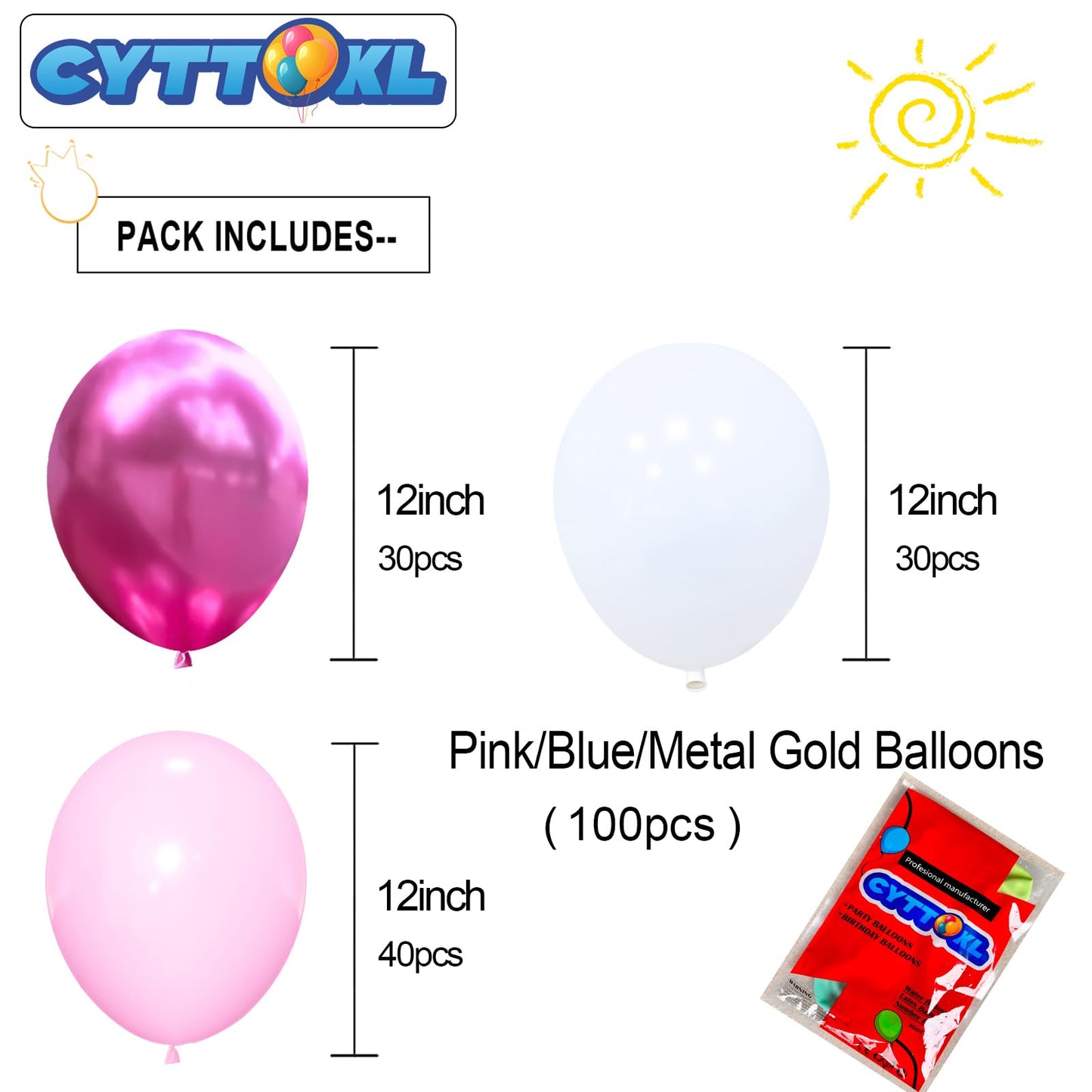 Cyttokl Metallic Hot Pink White And Pink Balloons 12 Inch 100 Pack Helium Balloons For Birthday Wedding Baby Shower Party Decora