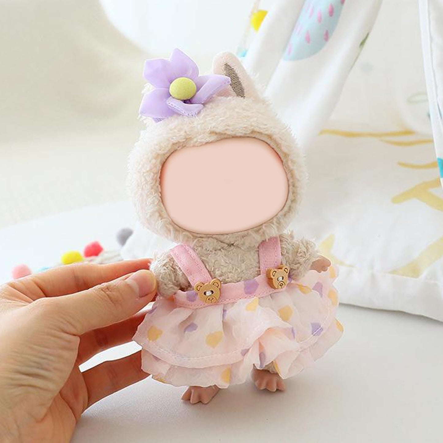 QIUTIMIY Clothes for Doll 17cm Doll Clothes 3-Piece-Set Doll Clothes enhanced Doll Outfit with Accessories-Birthday Pink Hat+Dress+Flower(NO Doll Included)