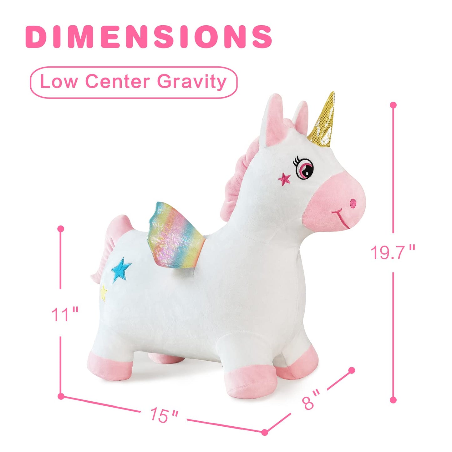 Hotmax Unicorn Bouncy Horse, Inflatable Plush Cloth Cover Bouncing Hopper For Toddlers, Ride-On Jumping Unicorn Toys For Baby Gi