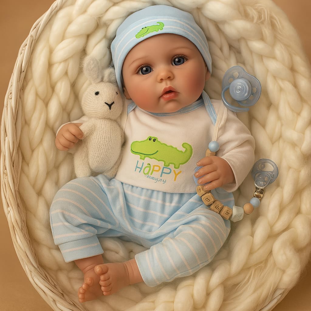 SCOM Lifelike Reborn Baby Dolls - 16 inch Realistic Baby Toddler Dolls Soft Cloth Body Vinyl Limbs  with Clothes and Doll Accessories Gifts for Kids Age 3+