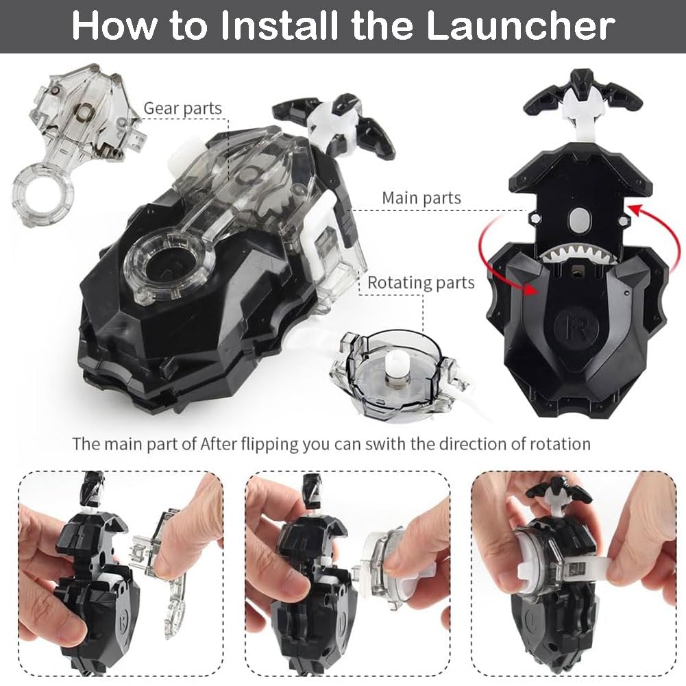 Bey Battling Burst Launcher and Grip  B-184 Left and Right Spin String Launcher Grip DB Layer System Compatible with All Bey Burst Series - Black