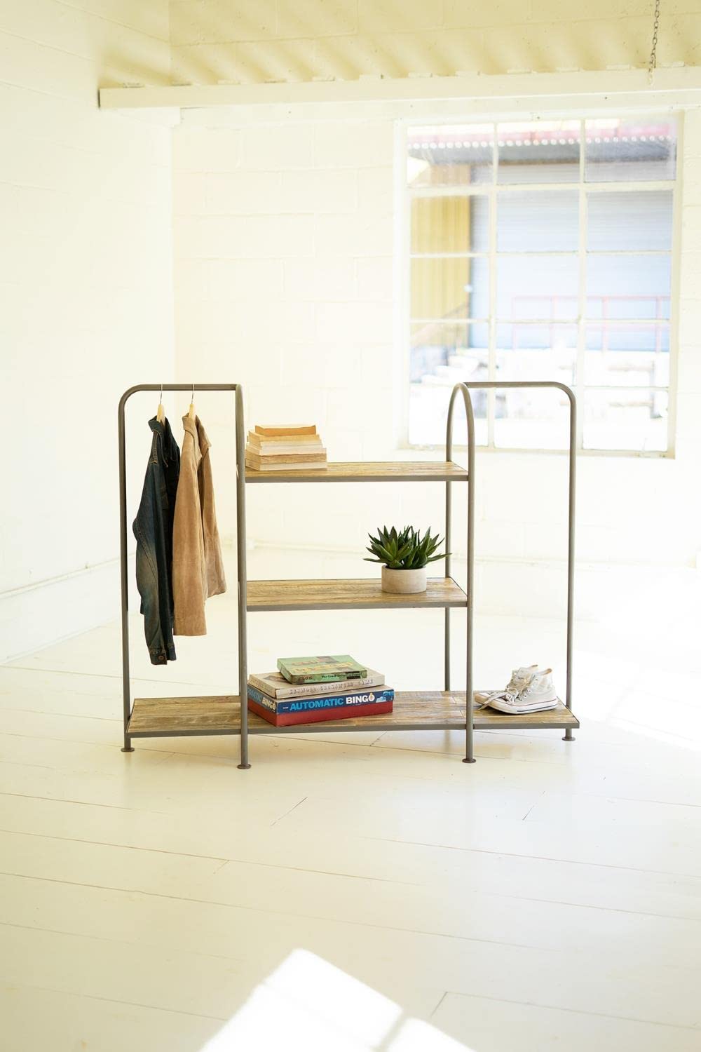 Horizontal Recycled Wood And Metal Display Unit
