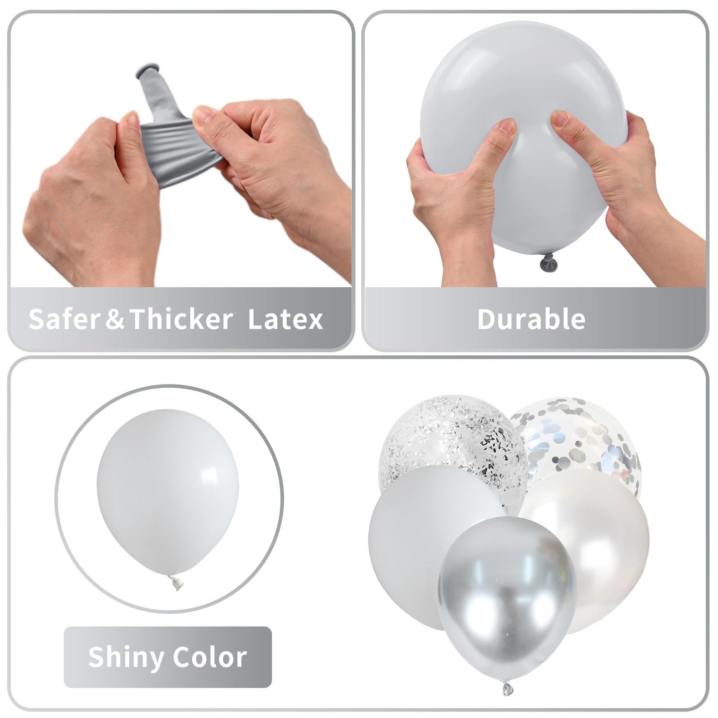 White And Silver Balloons, 60 Pcs Silver And White Balloons Set With Chrome Silver Confetti Metallic Silver Balloons, Globos Pla