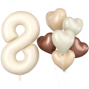 Biapian 40 Inch Cream Number 8 Balloons, Cream White Large 8Th Birthday Balloons With 18'' Foil Cream Heart Balloon Helium For 8