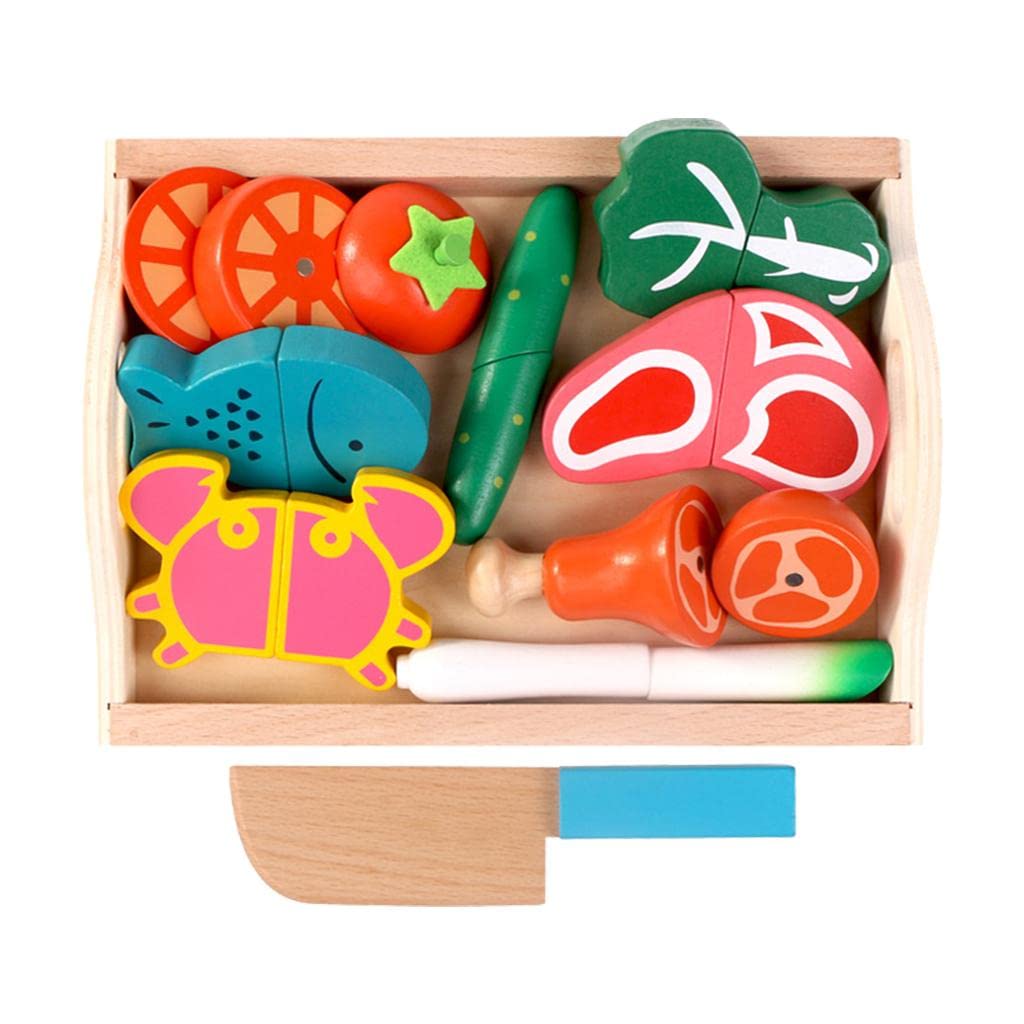 ECOMISTIQ Wooden Pretend Play Food Toy for Kids Kitchen Montessori Party Cooking 10pc Vegetable Meat| Kitchens| Preschool Toys &
