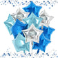 TONIFUL 30Pcs 18 Inch Star Balloons Large Blue Silver Star Shape Foil Balloons Big Star Helium Mylar Balloons for Birthday Weddi