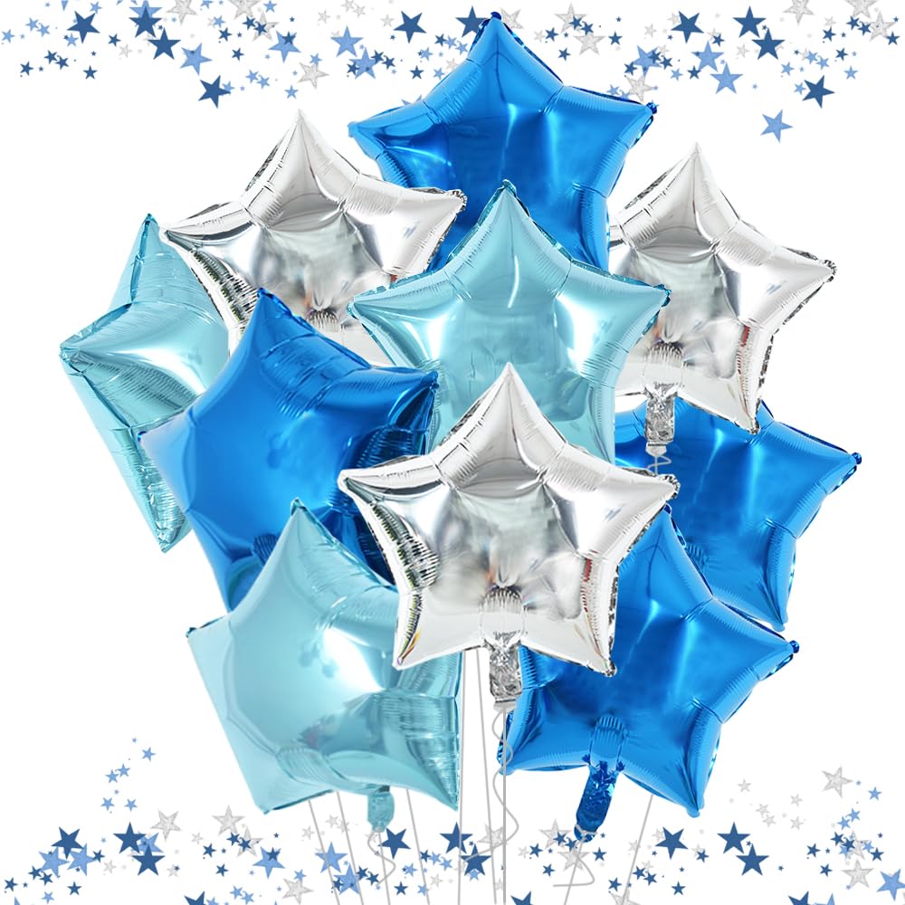 TONIFUL 30Pcs 18 Inch Star Balloons Large Blue Silver Star Shape Foil Balloons Big Star Helium Mylar Balloons for Birthday Weddi