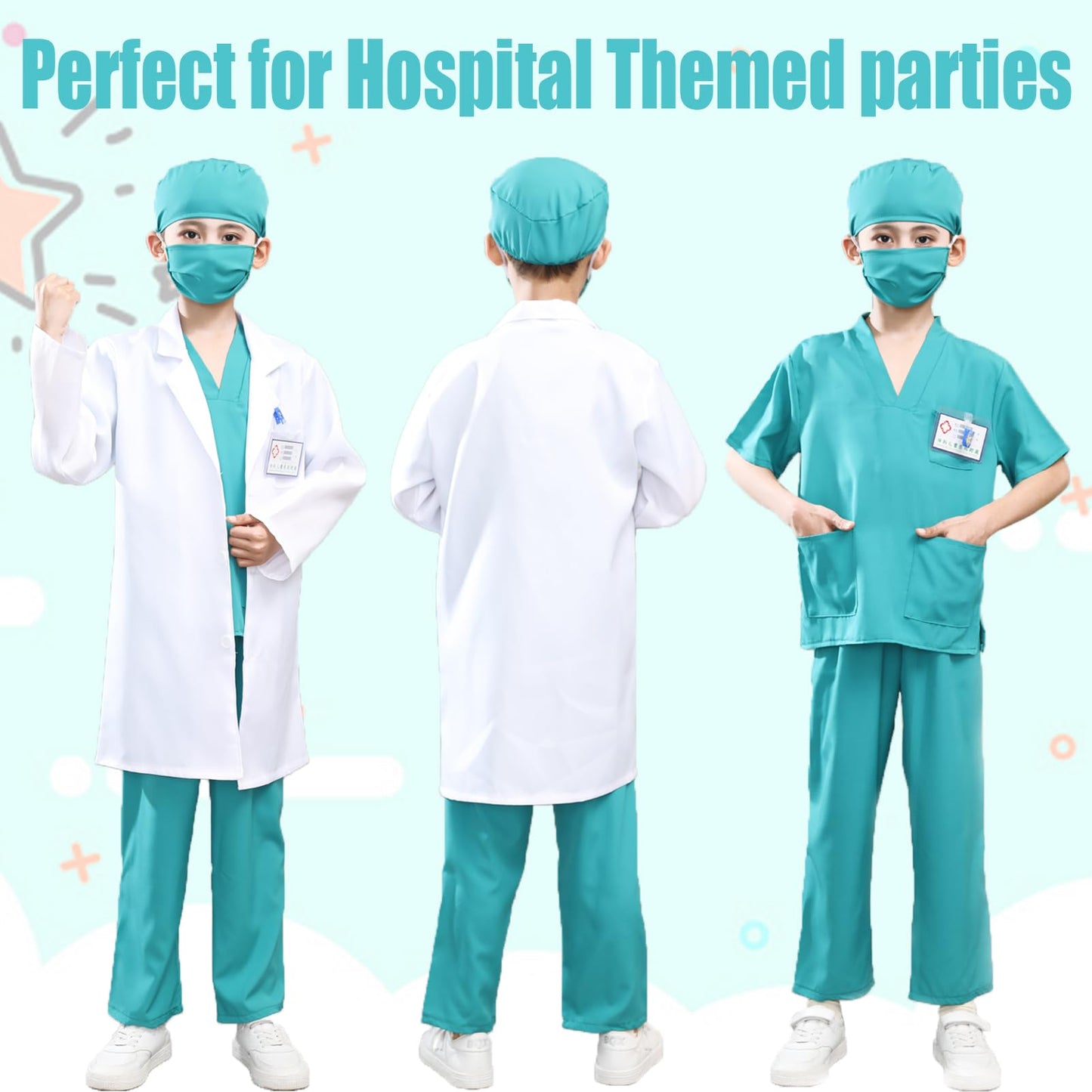 S3Xy-Fiv5 Kids Nurse Doctor Dentist Costume For Play House Pretend Play Dress Up Party Green 4-5 Yrs 120Cm