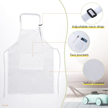 28 Pcs Kids Apron Bulk Chef Hat Set, Adjustable Children's Bib Apron Boys Girls Aprons with 2 Pockets Chef Costume (White)