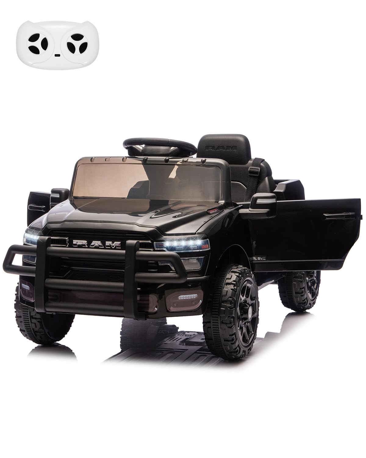 Electric Car for Kids, Licensed RAM 12V Ride on Truck w/Remote Control, Toddler Ride on Toys with Music, 3 Speeds, LED Lights, S