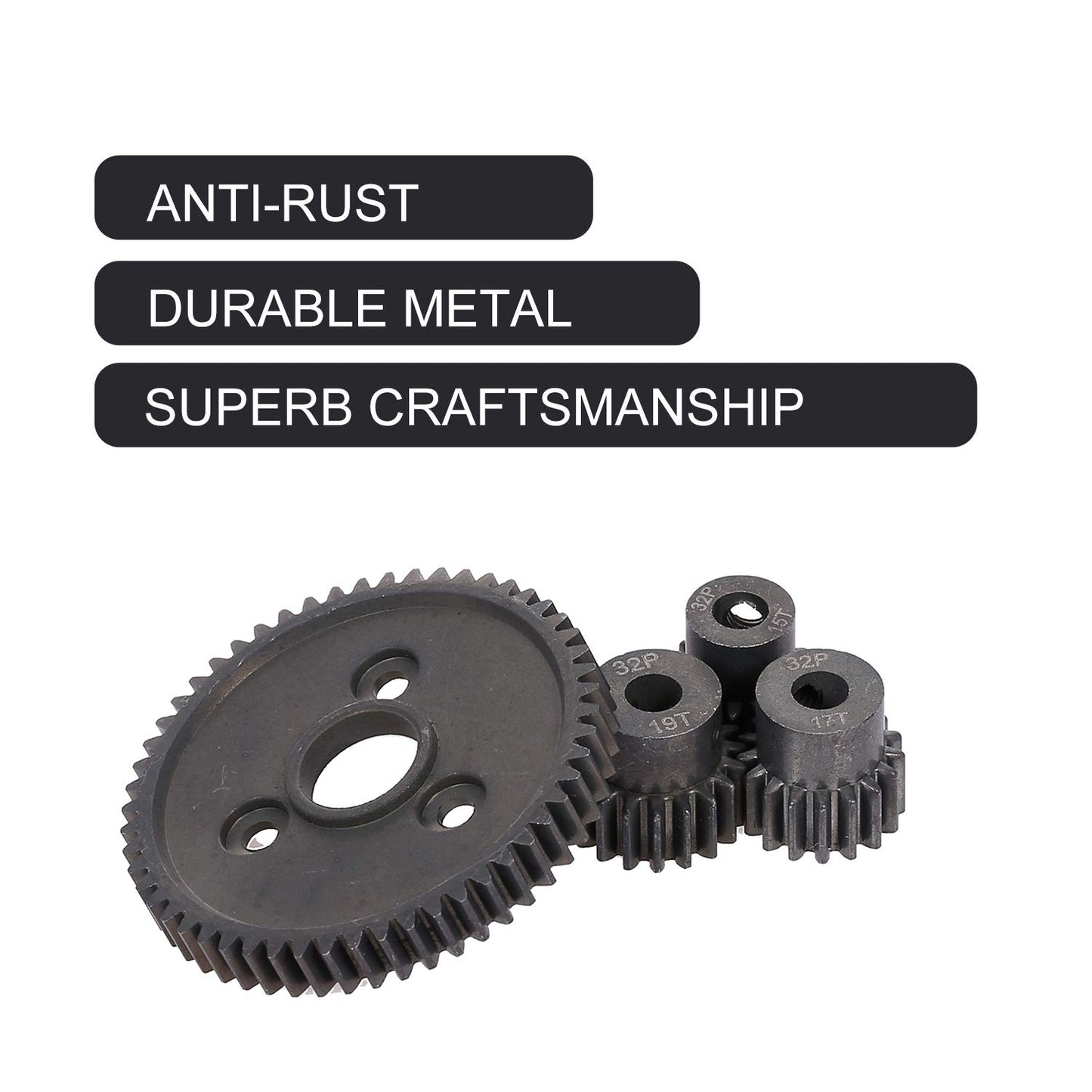Globact 54T 0.8 32 Pitch Metal Steel 3956 Spur Gear with 15T/17T/19T Pinions Gear Set for Traxxas Slash 4x4 4WD/2WD VXL Rally VX