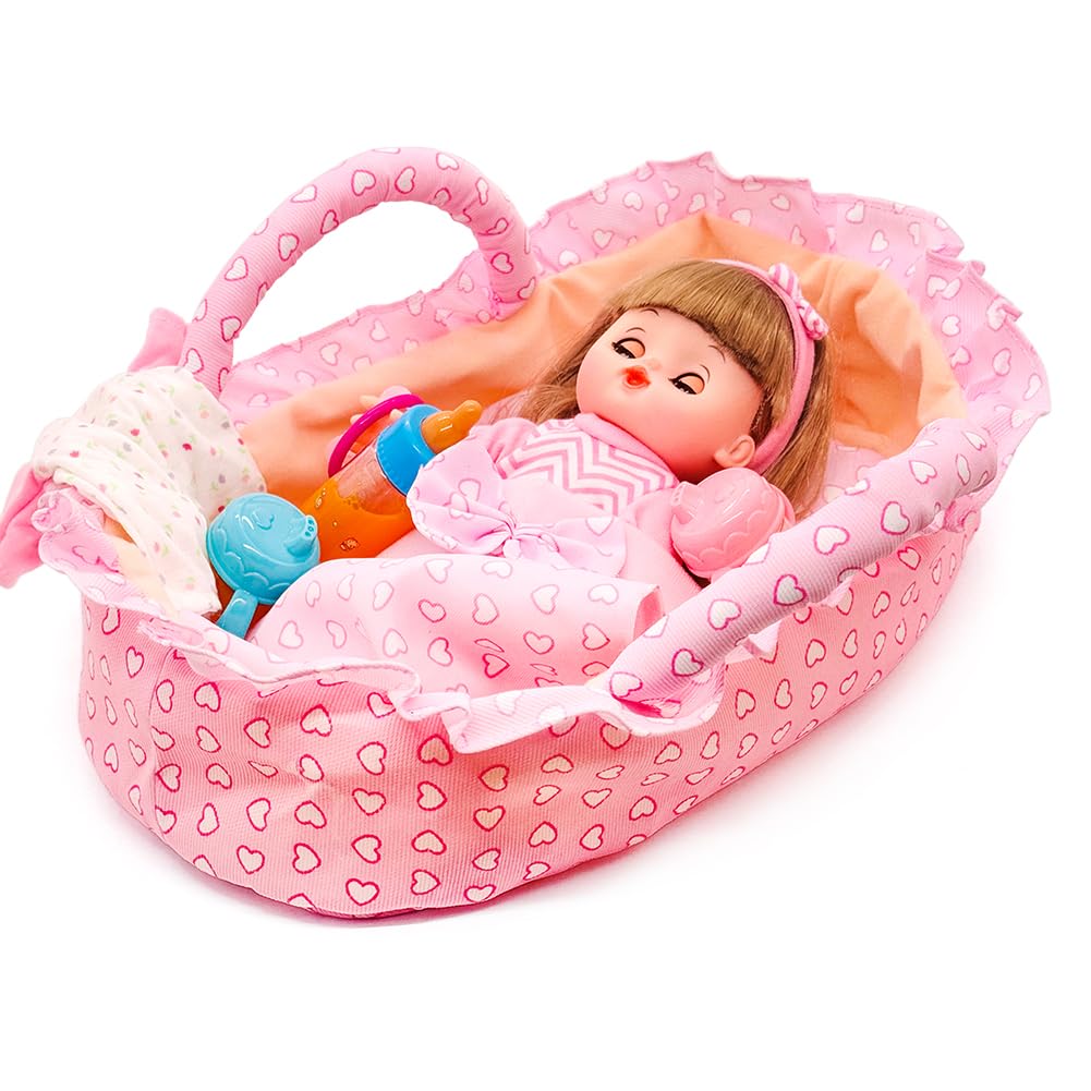 Baby Doll Bassinet Portable Carrier For 8-12 Inches Doll Accessories Baby Doll Crib Set Toys Baby Doll Cradle Sleeping Basket Be