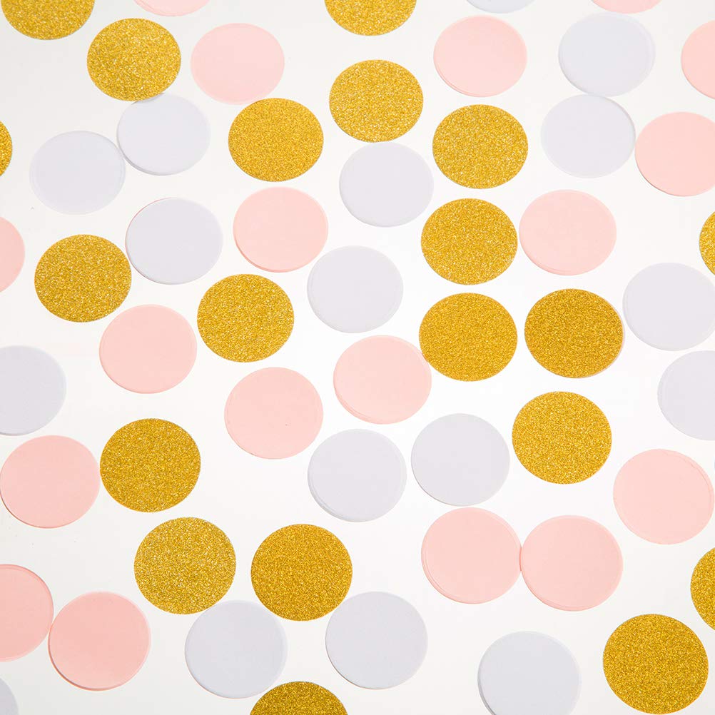 MOWO Confetti Circles Wedding Party Decor and Table Decor, 1.2 in Diameter (glitter gold pink and white mix,200pc)