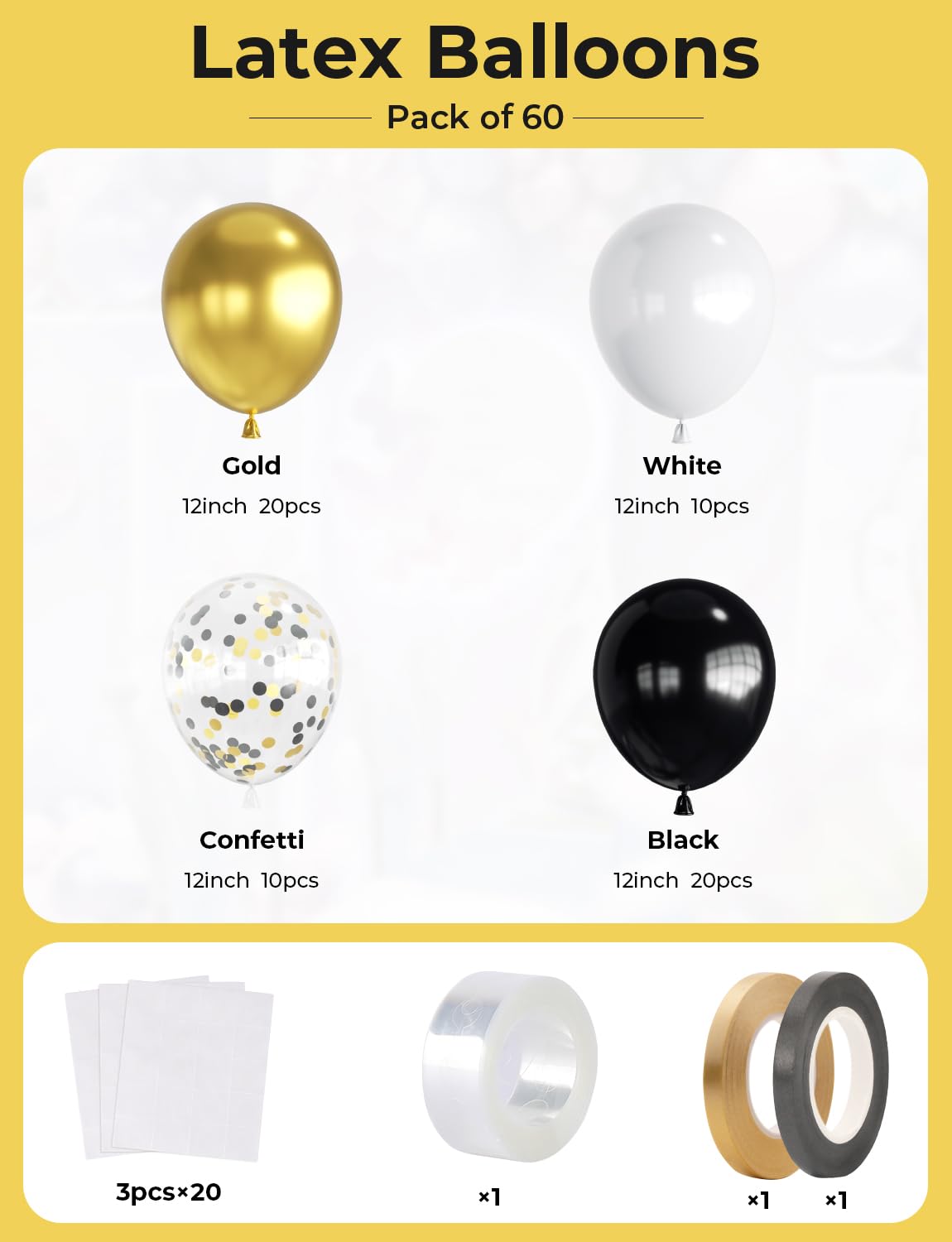 Haolongfa 12 Inch Black And Gold Balloons,60Pcs Black White And Gold Confetti Balloons,Black And Gold Latex Balloons For Graduat