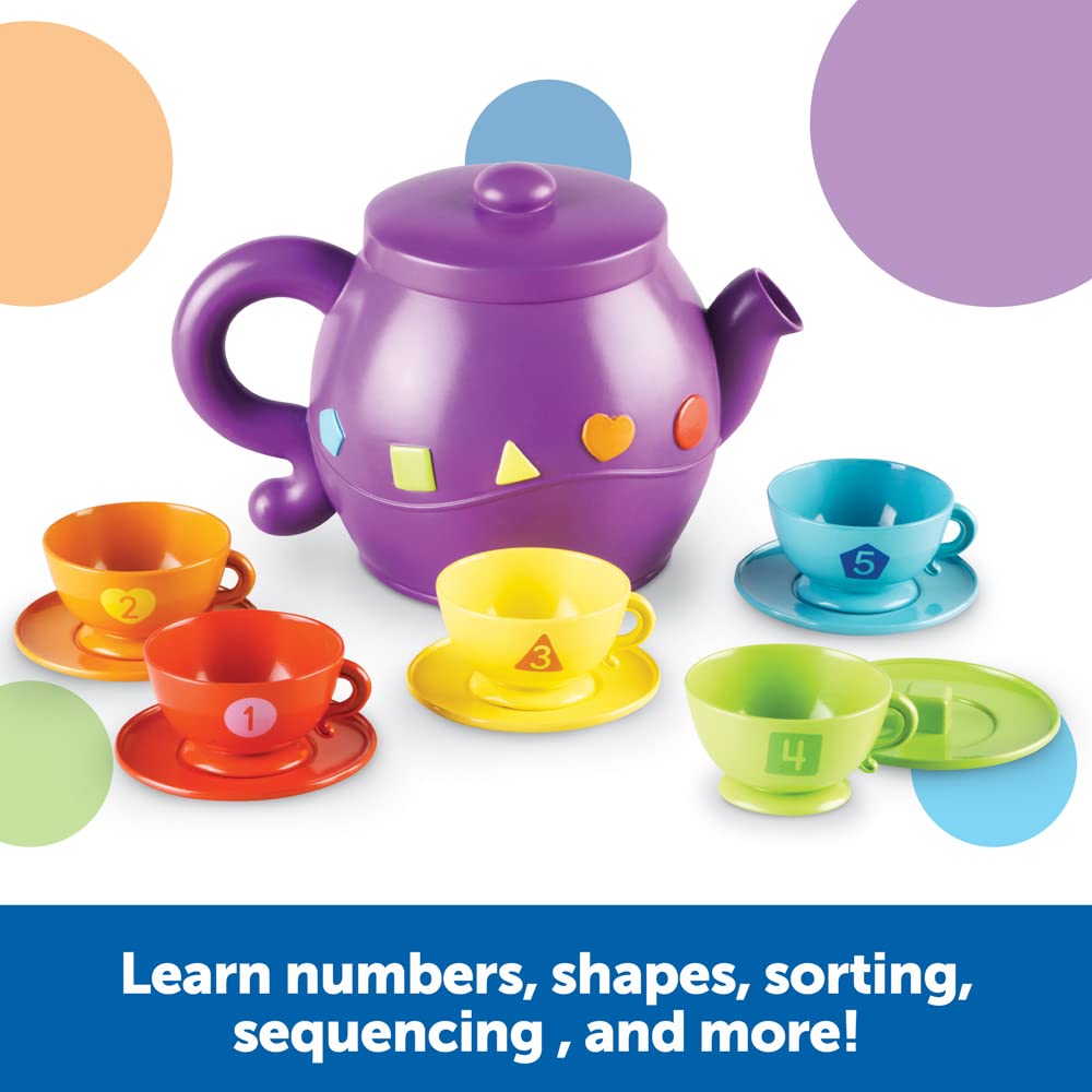 Learning Resources Serving Shapes Tea Set - 11 Pieces, Ages 2+ Pretend Play Toys For Toddlers, Preschool Learning Toys, Kitchen