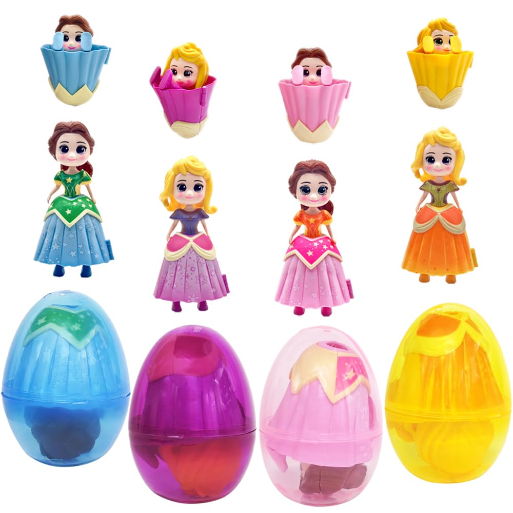 4Pack Easter Jumbo Princess Deformation Prefilled Easter Eggs with Toys, Easter Party Favors Gift for Girls Boys, Toddlers Kids 