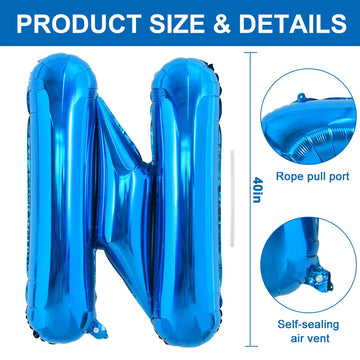 Toniful 40 Inch Large Blue Letter N Balloons Giant Alphabet Letter Balloons,Foil Mylar Big Balloons For Birthday Party Anniversa