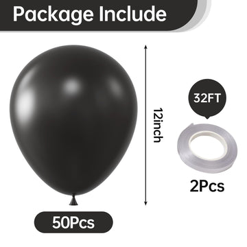 Kalor 12 Inch Black Balloons, 50 Pcs Latex Helium Balloons For Kid'S Birthday Party, Baby Shower, Wedding, Graduate Party Decorations