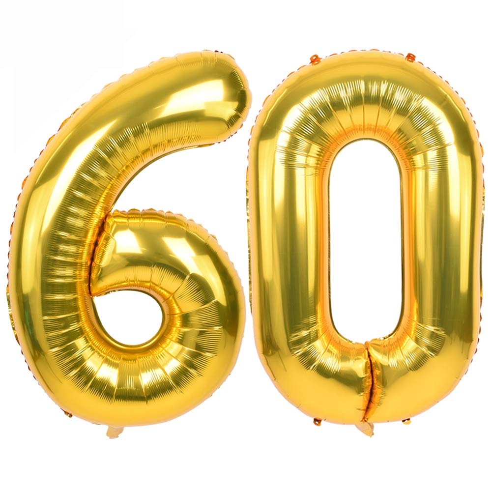 Toniful 40 Inch Gold Large Numbers Balloon Birthday Party Decorations, Foil Mylar Big Number Balloon Digital 60 For 60Th Birthda