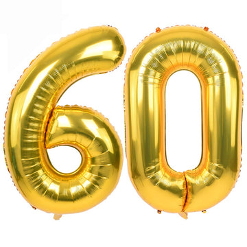 Toniful 40 Inch Gold Large Numbers Balloon Birthday Party Decorations, Foil Mylar Big Number Balloon Digital 60 For 60Th Birthda