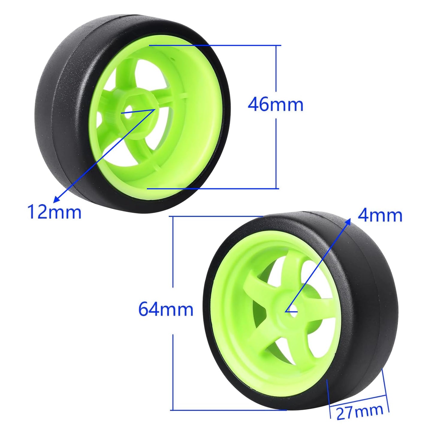 AllinRC 1/10 RC Drift Tires and Wheels 12mm Hex Hard Tyre for RC Drifting Car, Also Fit 1/12 1/14 1/16 Scale Models, Set of 4