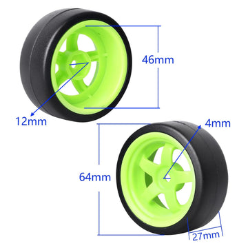 AllinRC 1/10 RC Drift Tires and Wheels 12mm Hex Hard Tyre for RC Drifting Car, Also Fit 1/12 1/14 1/16 Scale Models, Set of 4