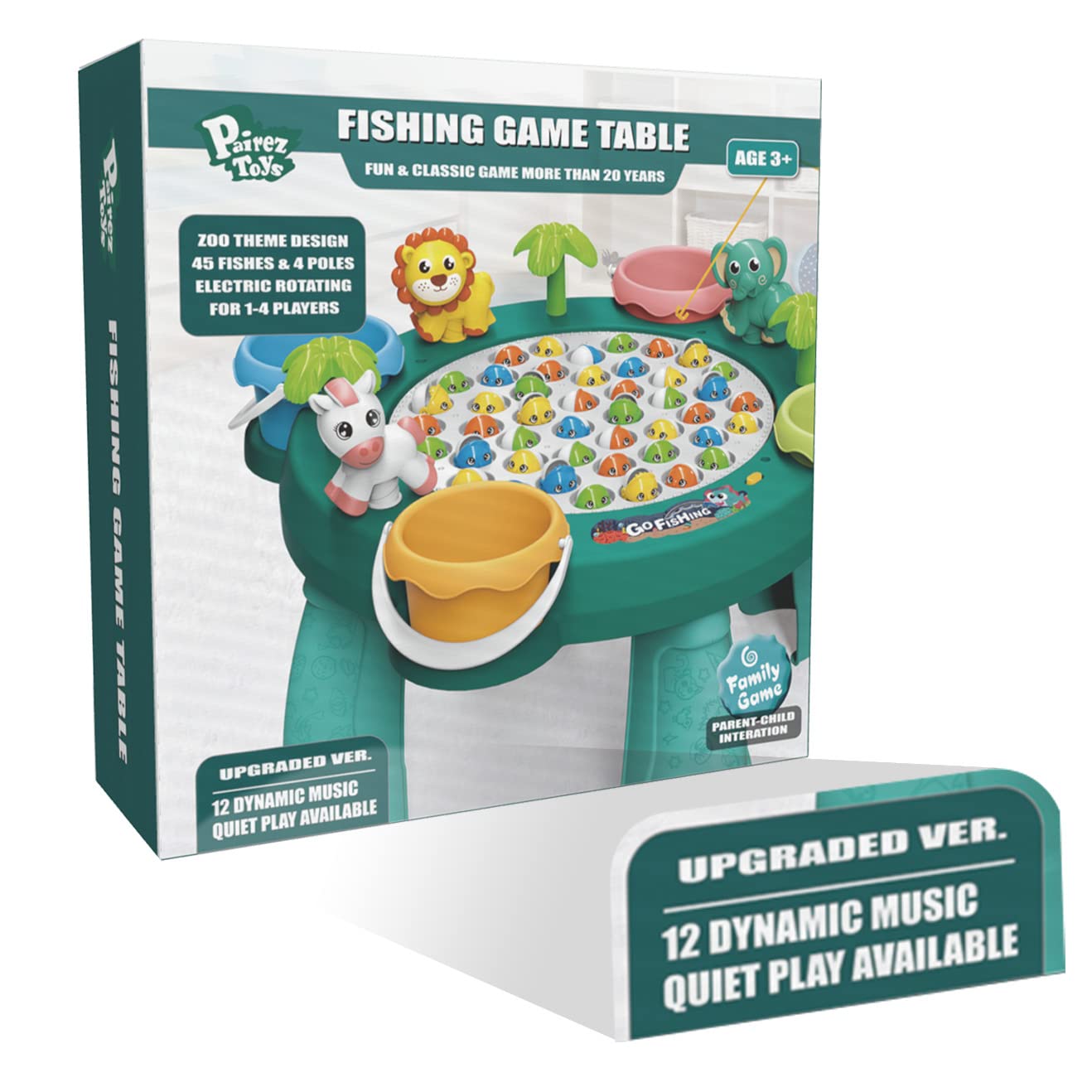 Pairez Toys Fishing Game Toy Set, Kids Play Table W/Rotating Board, 45 Fishes & 4 Fishing Poles, Gifts For Children, Boys & Girls Aged 3 4 5 6+ (Upgraded Ver.)