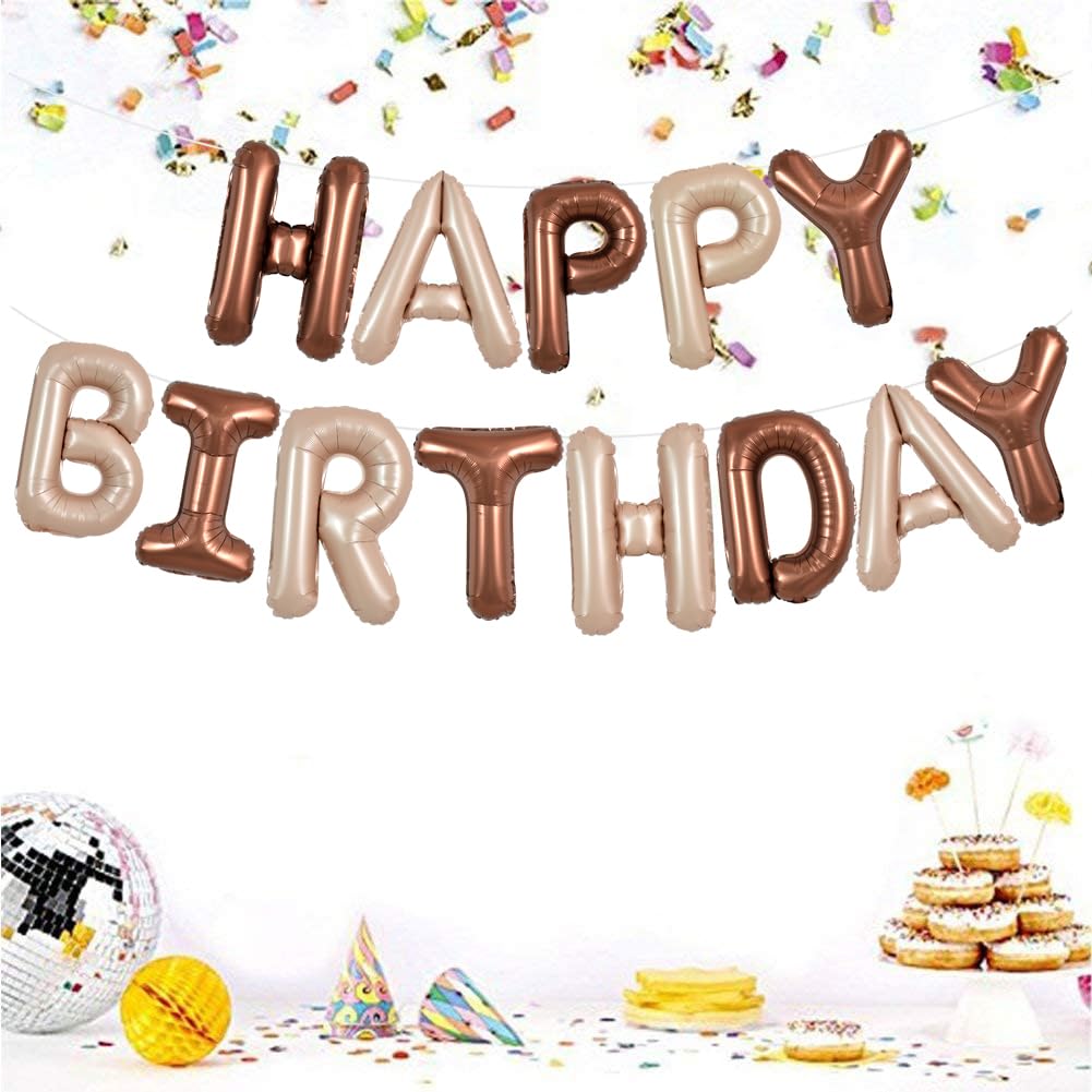 Toniful Light Brown Chocolate Happy Birthday Balloons Banner 16 Inch Mylar Foil Letters Birthday Sign Reusable For Girls Boys Ki