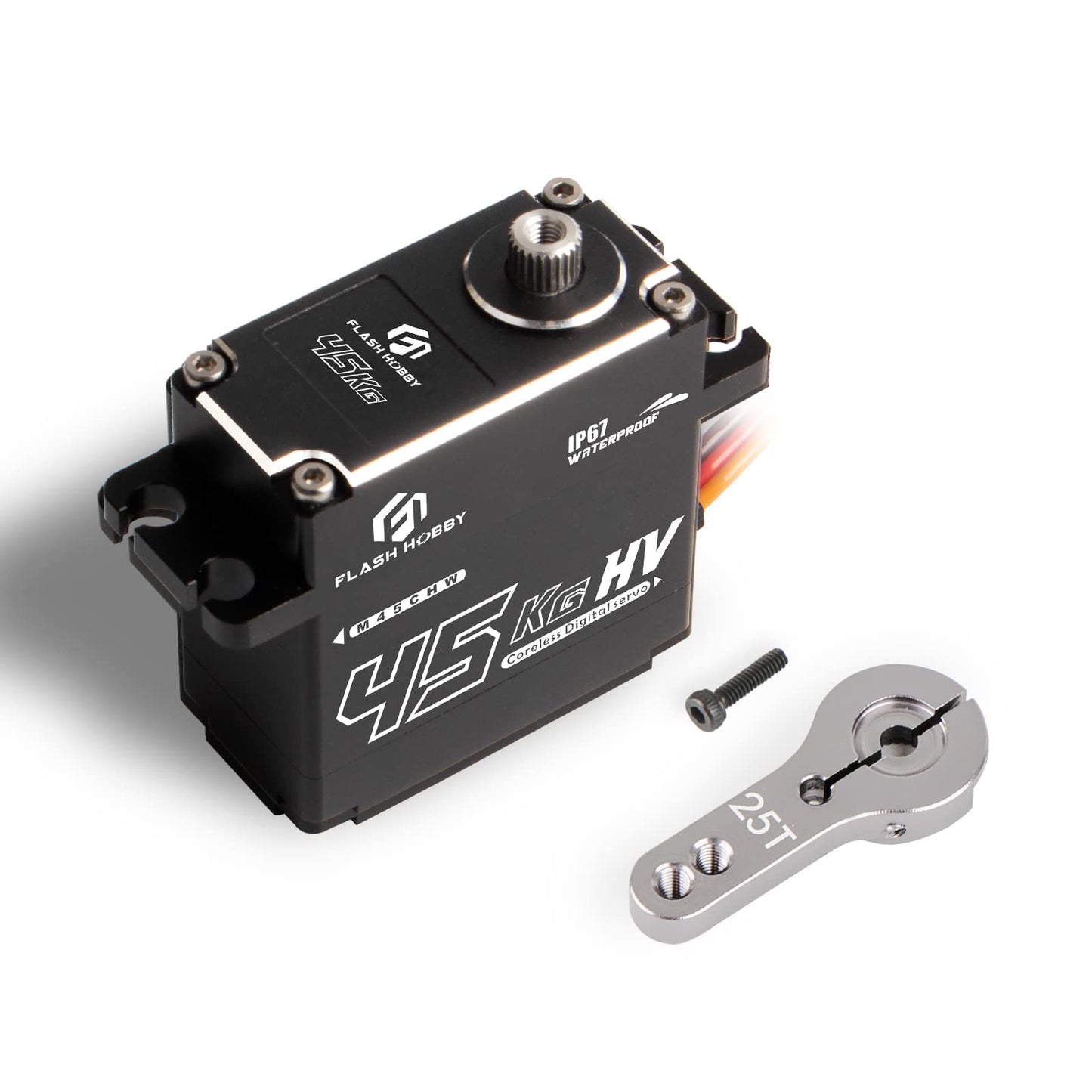 FLASH HOBBY 45KG Coreless Servo 8.4V High Torque Full Metal Gear Servo, IP67 Waterproof Steering RC Servo with Control Angle 360